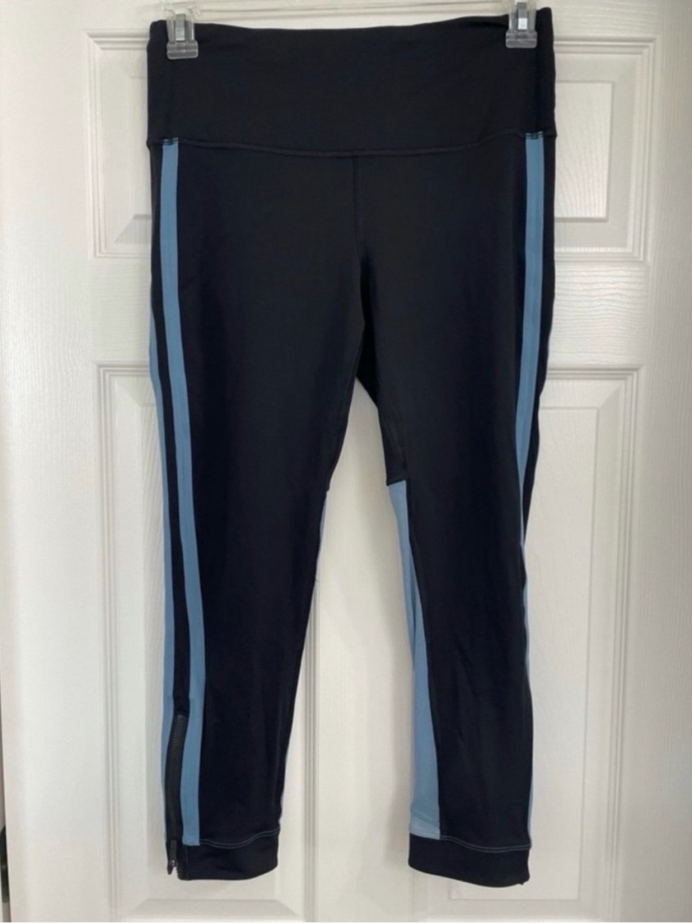 lululemon athletica Black Leggings with Light Blue Side Stripes